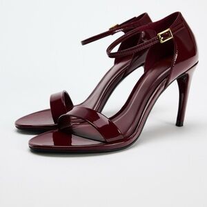 Zara Strappy Faux Patent Leather Burgundy Sandals